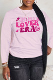 Pink Casual Letter Print Basic O Neck Long Sleeve Sweatshirt