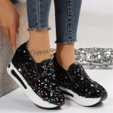 Silver Casual Sequins Glittery High-Top Sneakers Sportswear Round Sport Running Shoes