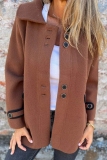 Purple Casual Buttons Turndown Collar Long Sleeve Winter Jackets