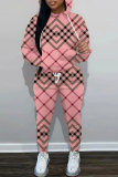 Blue Red Geometry Print O Neck Long Sleeve Hoodie Sweatshirt And Skinny Pants Sportwear Casual Two Pieces Tracksuit Sweatpants Set