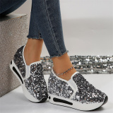 Silver Casual Sequins Glittery High-Top Sneakers Sportswear Round Sport Running Shoes