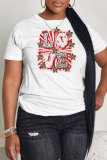 White Black Casual Letter Print O Neck Short Sleeve Oversize Graphics T-Shirts