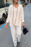 Black Casual Pocket V Neck Long Sleeve Blouse And Pants Vacation Two Pieces Trouser Sets