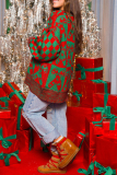 Red White Casual Chriatmas Party Outfits Plaid Candy Weave O Neck Long Sleeve Fall Winter Knitted Sweater