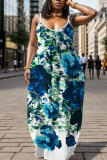 Purple Floral Print Backless Spaghetti Strap Floor Length Vacation Baggy Sundress Slip Maxi Dress
