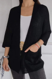 Black Casual Pocket Long Sleeve Cardigan Knitted Sweater Jackets