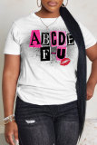 White Black Casual Letter Print O Neck Short Sleeve Oversize Graphics T-Shirts