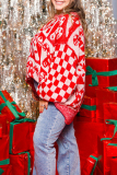 Red White Casual Chriatmas Party Outfits Plaid Candy Weave O Neck Long Sleeve Fall Winter Knitted Sweater