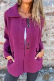 Purple Casual Buttons Turndown Collar Long Sleeve Winter Jackets