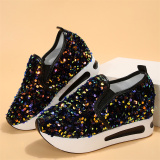 Silver Casual Sequins Glittery High-Top Sneakers Sportswear Round Sport Running Shoes