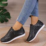 Gold Casual Sportswear Sequins Round Sport Running Women's Slip-on Sneakers