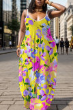 Purple Floral Print Backless Spaghetti Strap Floor Length Vacation Baggy Sundress Slip Maxi Dress