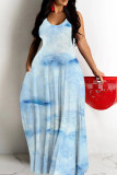 Red Graphics Print Backless Spaghetti Strap Floor Length Vacation Baggy Sundress Slip Maxi Dress