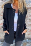 Purple Casual Buttons Turndown Collar Long Sleeve Winter Jackets