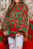 Red White Casual Chriatmas Party Outfits Plaid Candy Weave O Neck Long Sleeve Fall Winter Knitted Sweater