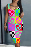 White Red Casual Outing Graphics Print U Neck Sleeveless Bodycon Midi Tank Dresses