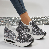 Silver Casual Sequins Glittery High-Top Sneakers Sportswear Round Sport Running Shoes