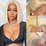 Gold Casual Straight Bob Lace Human Hair Wig