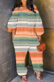Orange Graphics Print Off Shoulder Long Sleeve Vacation Loose Casual Outing Harem Jumpsuit