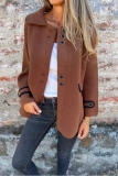Purple Casual Buttons Turndown Collar Long Sleeve Winter Jackets
