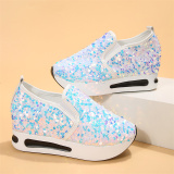 Silver Casual Sequins Glittery High-Top Sneakers Sportswear Round Sport Running Shoes