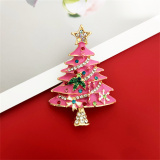 Red Casual Christmas Tree Rhinestone Decor Brooch