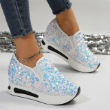 Silver Casual Sequins Glittery High-Top Sneakers Sportswear Round Sport Running Shoes