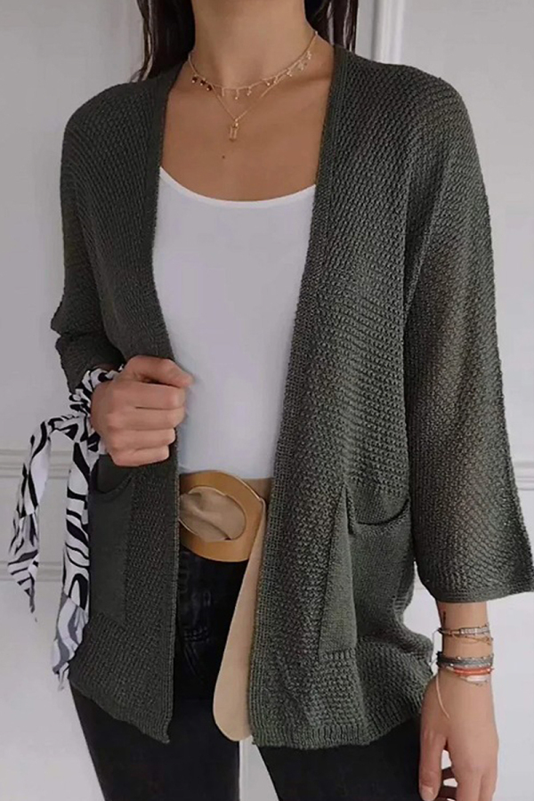 Black Casual Pocket Long Sleeve Cardigan Knitted Sweater Jackets