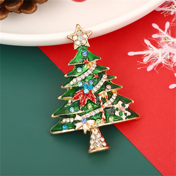 Red Casual Christmas Tree Rhinestone Decor Brooch