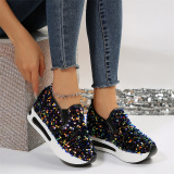 Silver Casual Sequins Glittery High-Top Sneakers Sportswear Round Sport Running Shoes