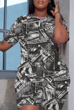 Light blue Casual Graphics Print O Neck Short Sleeve Oversize T Shirt and Shorts Sportwear Plus Size Two Piece Matching Set