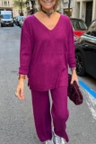 Black Casual Pocket V Neck Long Sleeve Blouse And Pants Vacation Two Pieces Trouser Sets