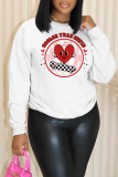 White Red Casual Letter Print Basic O Neck Long Sleeve Sweatshirt