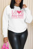 White Red Casual Letter Print Basic O Neck Long Sleeve Sweatshirt