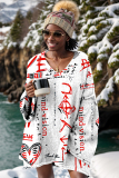 White Casual Letter Print Basic V Neck Long Sleeve Fall Winter Sweater Tops