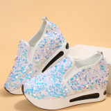Silver Casual Sequins Glittery High-Top Sneakers Sportswear Round Sport Running Shoes