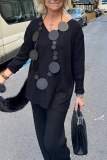 Black Casual Pocket V Neck Long Sleeve Blouse And Pants Vacation Two Pieces Trouser Sets