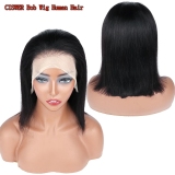 Black Casual Straight Shoulder Length Sleek Bob Lace Closure Wig