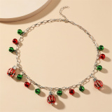 Red Green Christmas-Themed Statement Necklace With Beads