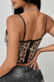 Snake Pattern Lace Sleeveless Backless Spaghetti Strap Cami Crop Tops