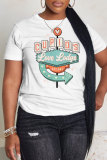White Black Casual Letter Print O Neck Short Sleeve Oversize Graphics T-Shirts