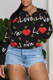 Beige Casual 3D Love Print Basic O Neck Long Sleeve Fall Winter Sweatshirt