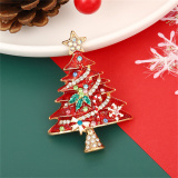 Red Casual Christmas Tree Rhinestone Decor Brooch