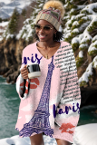 White Casual Letter Print Basic V Neck Long Sleeve Fall Winter Sweater Tops