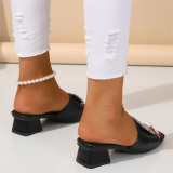 Off White Rhinestone Decor Open-toe Snakeskin Pattern Block Heel Sandals with Ankle Strap Square Shoes
