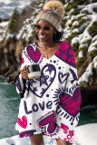 White Casual Letter Print Basic V Neck Long Sleeve Fall Winter Sweater Tops
