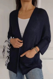 Black Casual Pocket Long Sleeve Cardigan Knitted Sweater Jackets