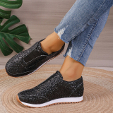 Gold Casual Sportswear Sequins Round Sport Running Women's Slip-on Sneakers