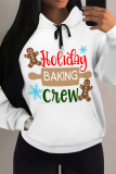 White Casual Christmas Tree Letter Print Bow Draw String Pocket Fall Winter Hooded Sweatshirt