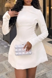 White Formal Evening Party Prom Backless Half A Turtleneck Long Sleeve A Line Mini Dresses